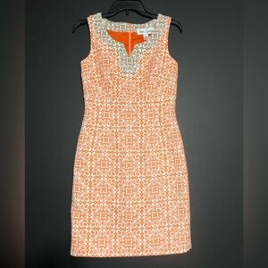 Sara Campbell Orange and White Patterned Sheath Mini Dress